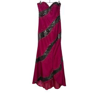 Y2K Night Moves Pink & Black Beaded Strapless Prom Dress – Size 10
